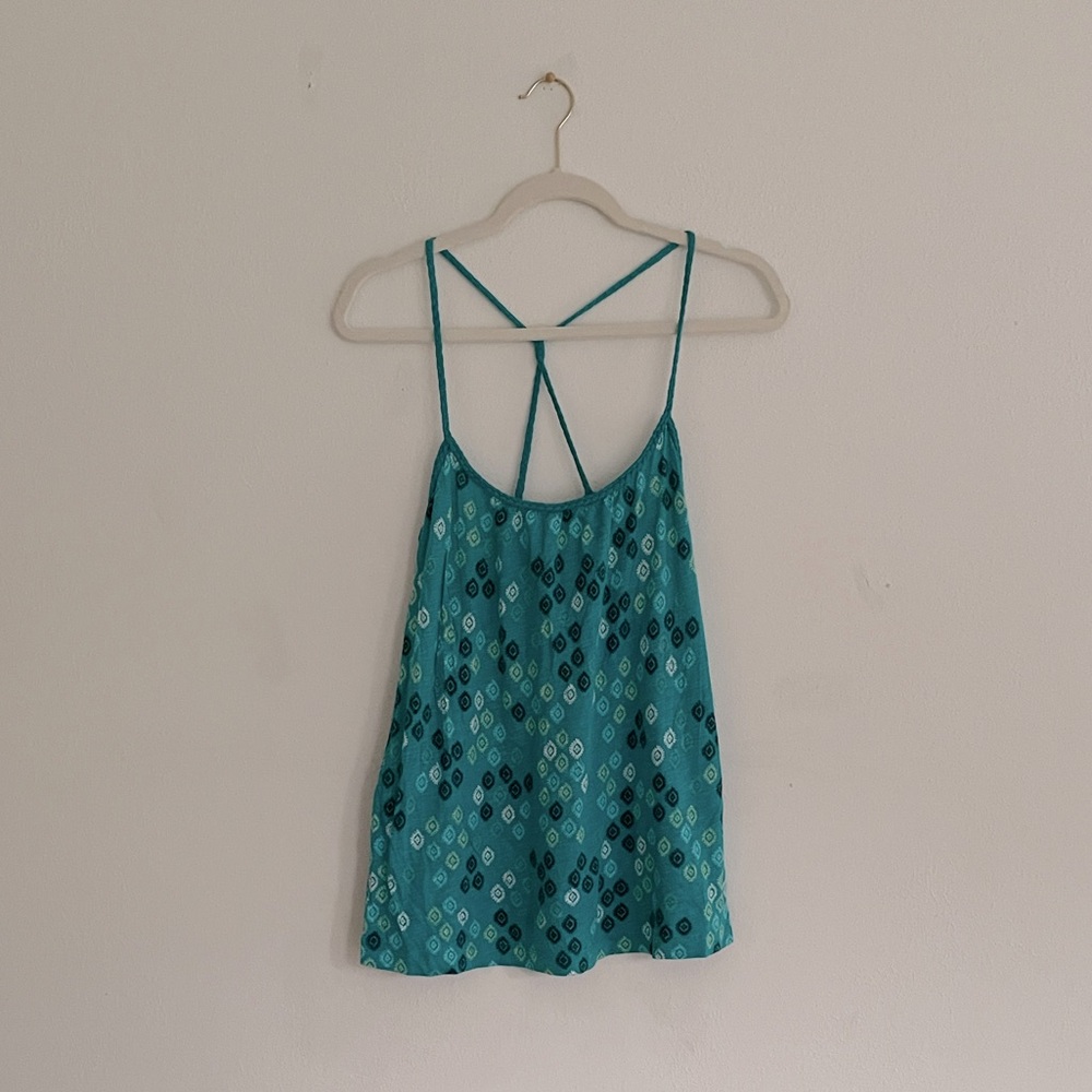 Old Navy Scoop Tank Top Crossback 2010’s Geometric Turquoise Beach Coastal